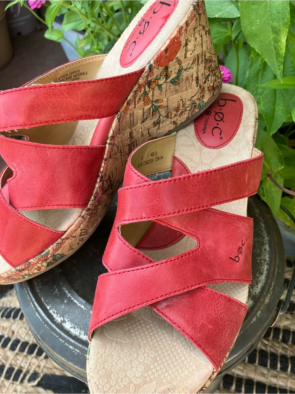 b.o.c. Red Women's Wedge Slide Sandals